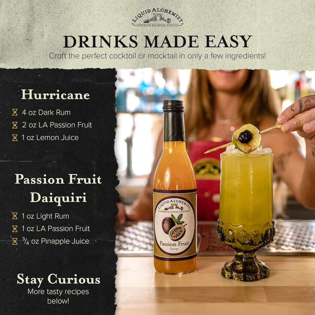 Liquid Alchemist Passion Fruit Syrup for Cocktails - Real Ingredients Make our Passion Fruit Puree for Cocktails the Perfect Margarita Mix - Non-GMO & Vegan (25 oz)