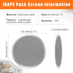 IKAPE 53.3mm Espresso Puck Screen, 0.2mm Thickness, Reusable Metal Ultra-thin & Ultra-light Coffee Filters, Food-grade 316 Stainless Steel Coffee Puck Screen for Espresso Baristas