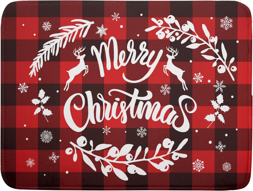 Merry Christmas Dish Drying Mat 18x24 Inch for Christmas Kitchen Counter Decor Absorbent Reversible Microfiber Red Buffalo Check Plaid Dishes Pad Dish Drainer Rack Mats Kitchen Accessories