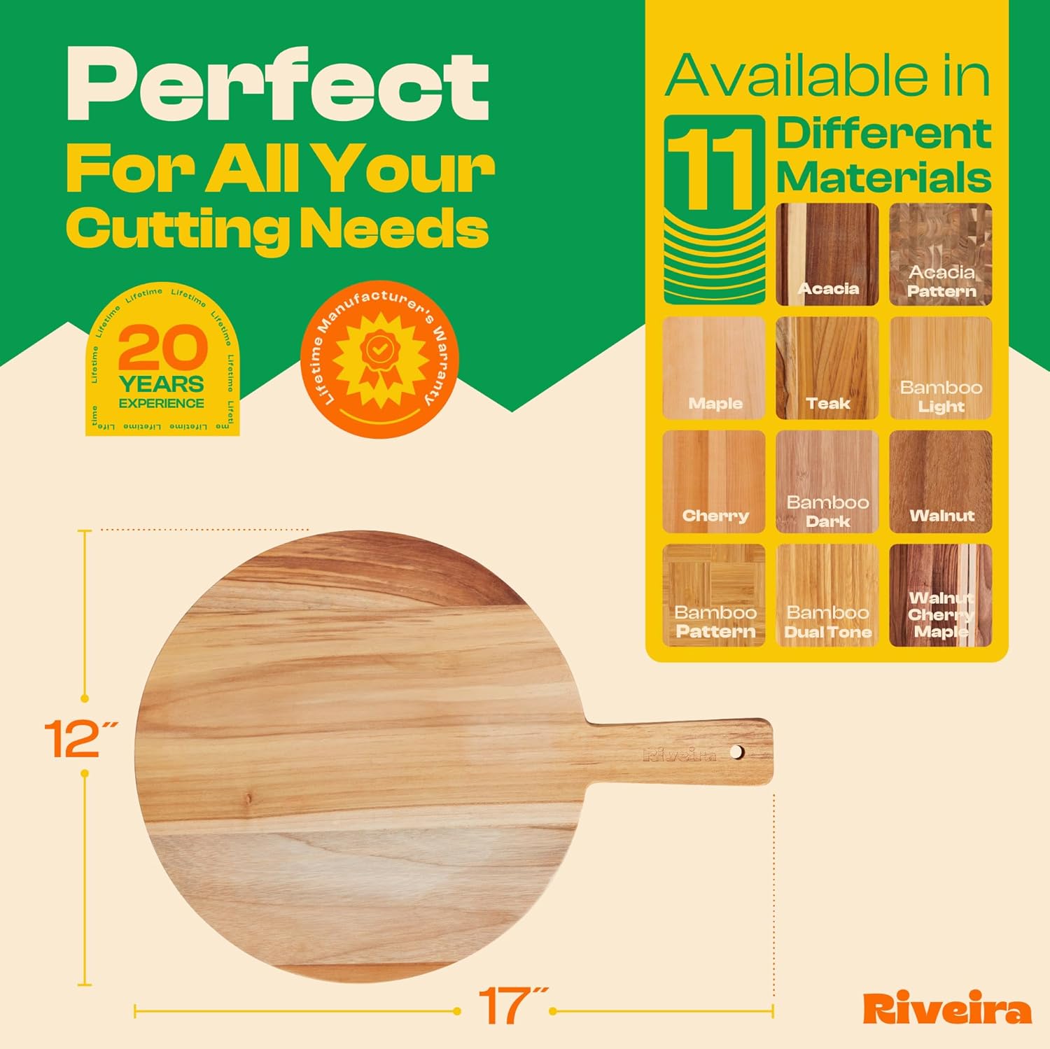 Riveira Teak Wood Cutting Board – Gourmet Teak Grandeur: 17 x 12 Wooden Cutting Board – Natural Wooden Cutting Boards For Kitchen Decorative – Innovative Juice Grooves Teak Wooden Chopping Board