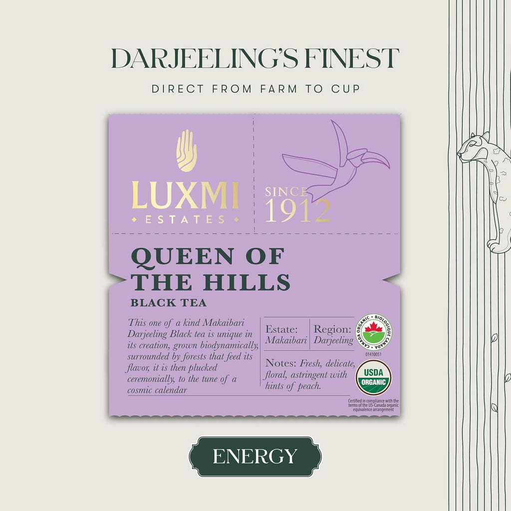 Luxmi Estates - Queen of the Hills - Organic Black Tea - Loose Leaf - 100g (50 Cups) | Freshly Harvested Organic Makaibari Darjeeling Tea | Best Natural Flavor Tea The World Has To Offer