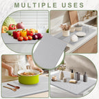 Large Stone Drying Mat for Kitchen Counter, 24" × 16" Diatomite Dish Drying Mat, Quick Dry Stone Mats, Ultra Absorbent Natural Diatomaceous Earth Mats for Dished, Bottles, Light Grey