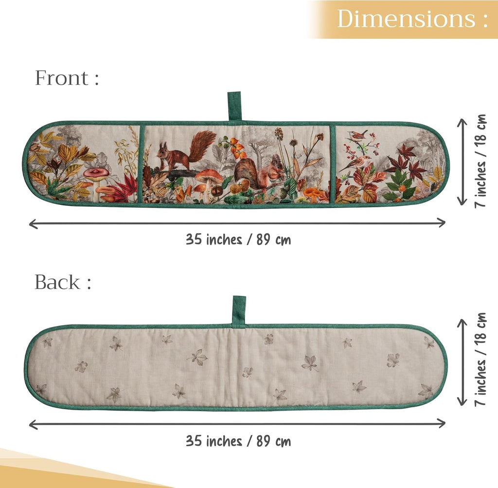 Maison d' Hermine Double Oven Mitts 100% Cotton 7"x35" Double Oven Mitt Heat Resistant BBQ Cooking Gloves with Loop, Baking, Grilling, Home, Kitchen, Handling Hot Pans (Recolte)