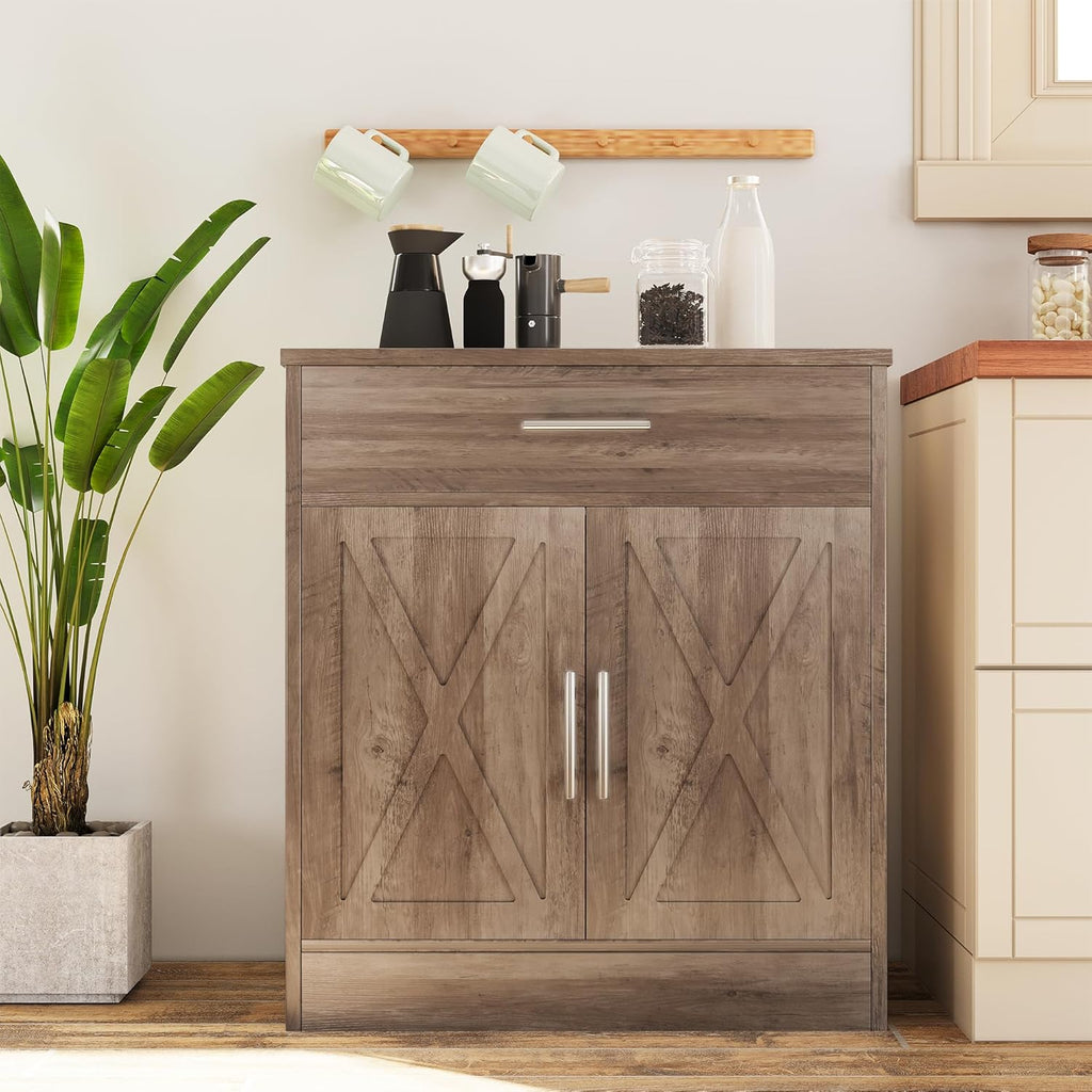 Vongrasig Sideboard Buffet with Storage, Modern Kitchen Storage Cabinet with 1 Drawer and 2 Doors, Wood Coffee Bar Buffet Table for Kitchen, Dining Room, Ash Grey