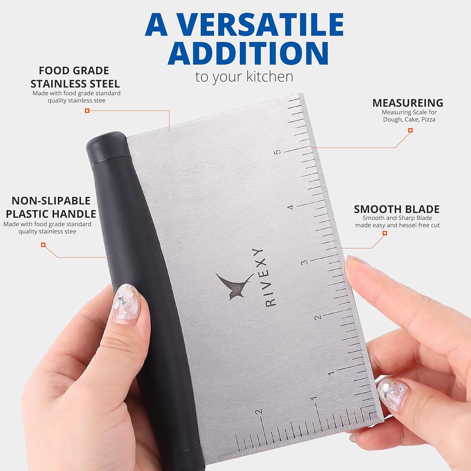 Stainless Steel Griddle Scraper for Flat Tops, Multipurpose Bench Scraper for Kitchen & Outdoor BBQ, Durable Bread Dough Cutter, Grill Scraper for Chopping, Dicing, Mixing Food and Cleaning