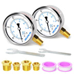MEANLIN MEASURE 0~100Psi Stainless Steel 1/4" NPT 2.5" FACE DIAL,Liquid Filled Pressure Gauge,WOG Water Oil Air Lower Mount (Pack of 2), with 1/2" NPT and 3/8" NPT Hex Bushing