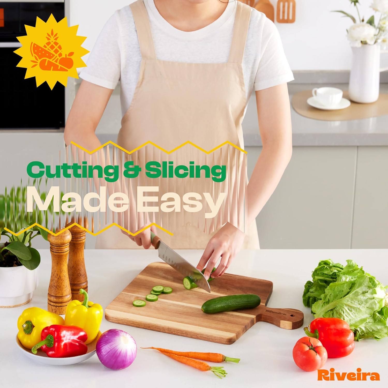 Riveira Acacia Wood Cutting Board – Gourmet Acacia Grandeur: 17 x 13 Wooden Cutting Board – Natural Wooden Cutting Boards For Kitchen Decorative – Innovative Juice Grooves Acacia Wooden Chopping Board