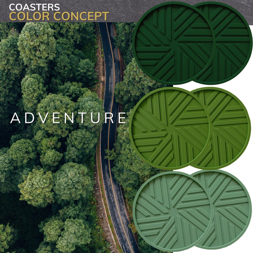 Silicone Coasters Set of 6 with Unique and Modern Patterns for Table Decor - Perfect for Outdoors and Coffee Table Protection- Green Sage