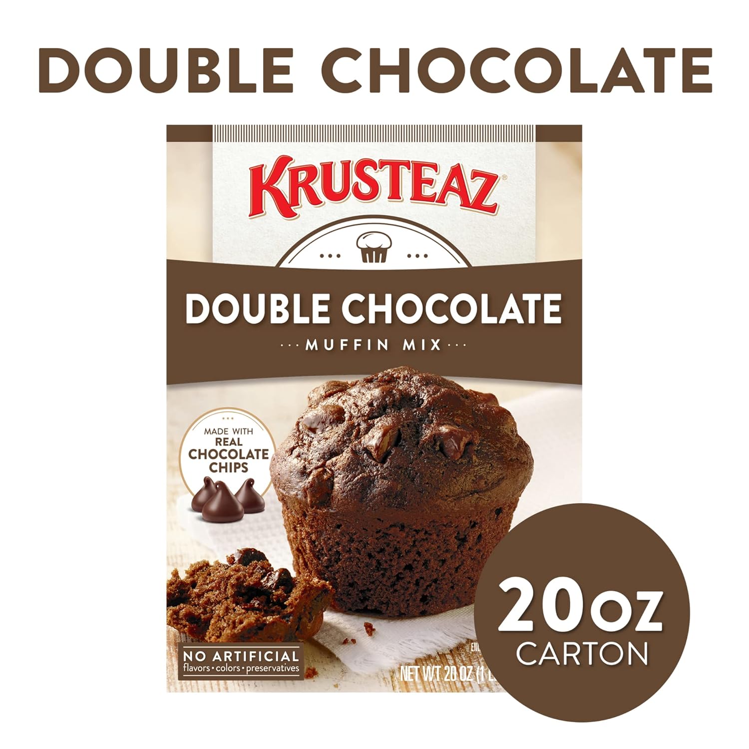 Krusteaz Muffin Mix, Double Chocolate Muffin Mix, Made with Real Chocolate Chips & No Artificial Flavors, Colors or Preservatives, 20 Ounce Box (Pack of 4)