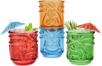 Final Touch Tiki Glasses Set of 4 - Kanaloa, Lono, Kū, Kāne Designs, 12 oz (355 ml), Multicolored, Stackable Totem Pole Storage, Durable Glassware for Tropical Cocktails (TK5302)