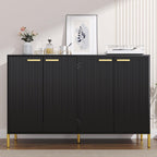 Black Fluted Sideboard Cabinet - Luxury Buffet Table with 4 Doors, Large Coffee Bar Station for Living Room, Kitchen, Hallway, Entryway Storage