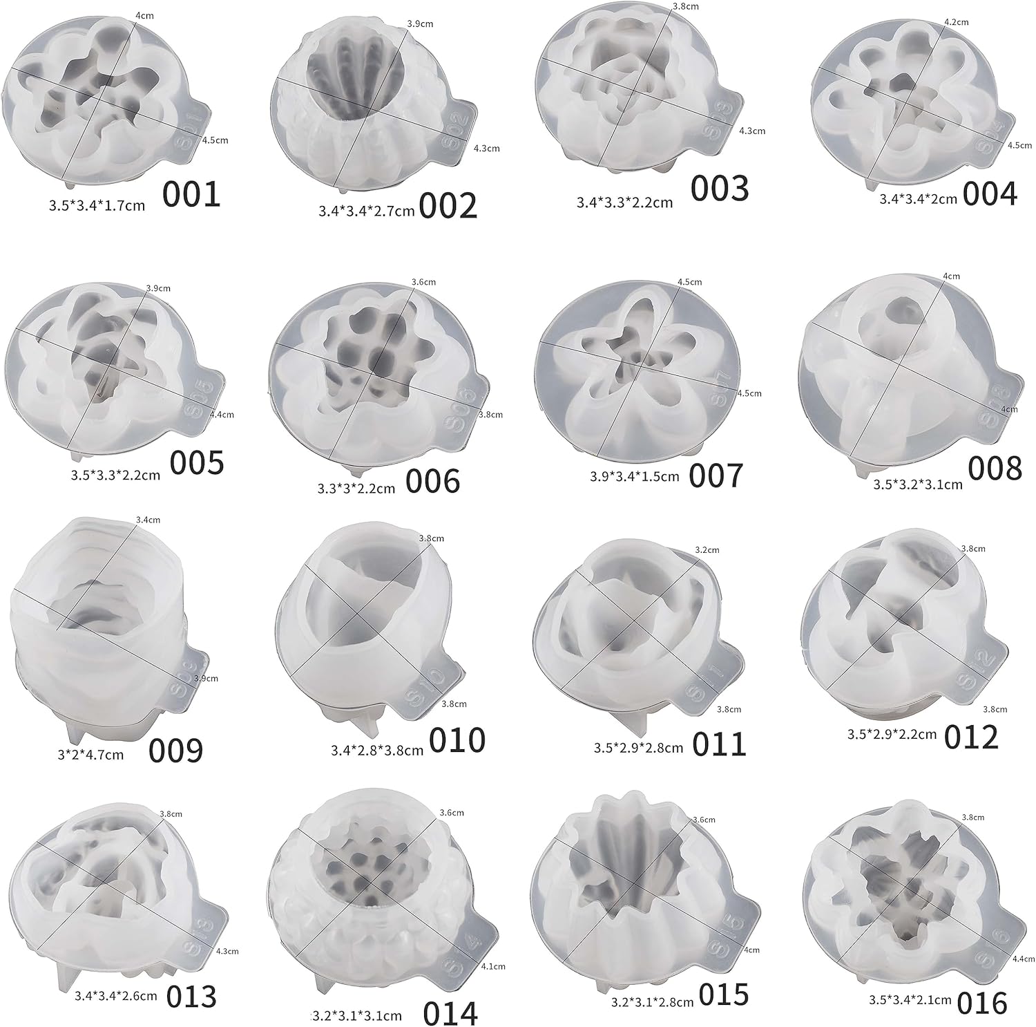 16 Pack Flower Succulent Candle Mold Resin Casting Silicone Molds for Home Decor & Candle Making Wave Spiral Mold