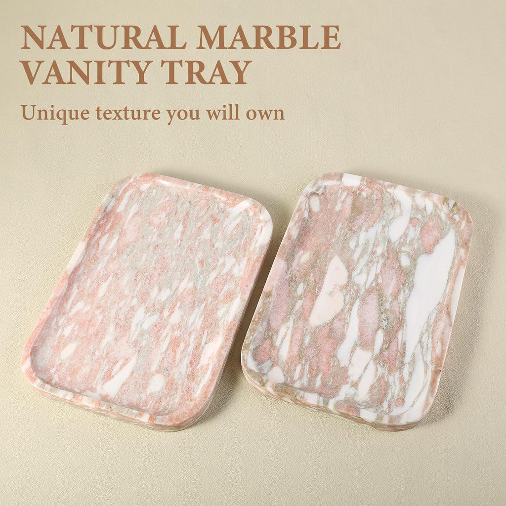 Marble Vanity Tray, Marble Bathroom Tray Countertop, Decorative Tray for Dresser, Rosso Red Stone Serving Trays for Kitchen, Perfume, Jewelry Candle Holder, Catch All