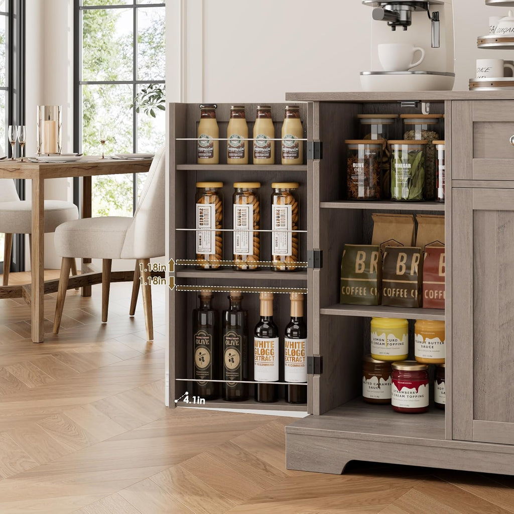 HITHOS 54" Buffet Cabinet with Storage, Modern Kitchen Buffet Sideboard with Drawer, Wood Coffee Bar Station with Adjustable Shelves, Kitchen Storage Cabinet for Living Room, Ash Grey