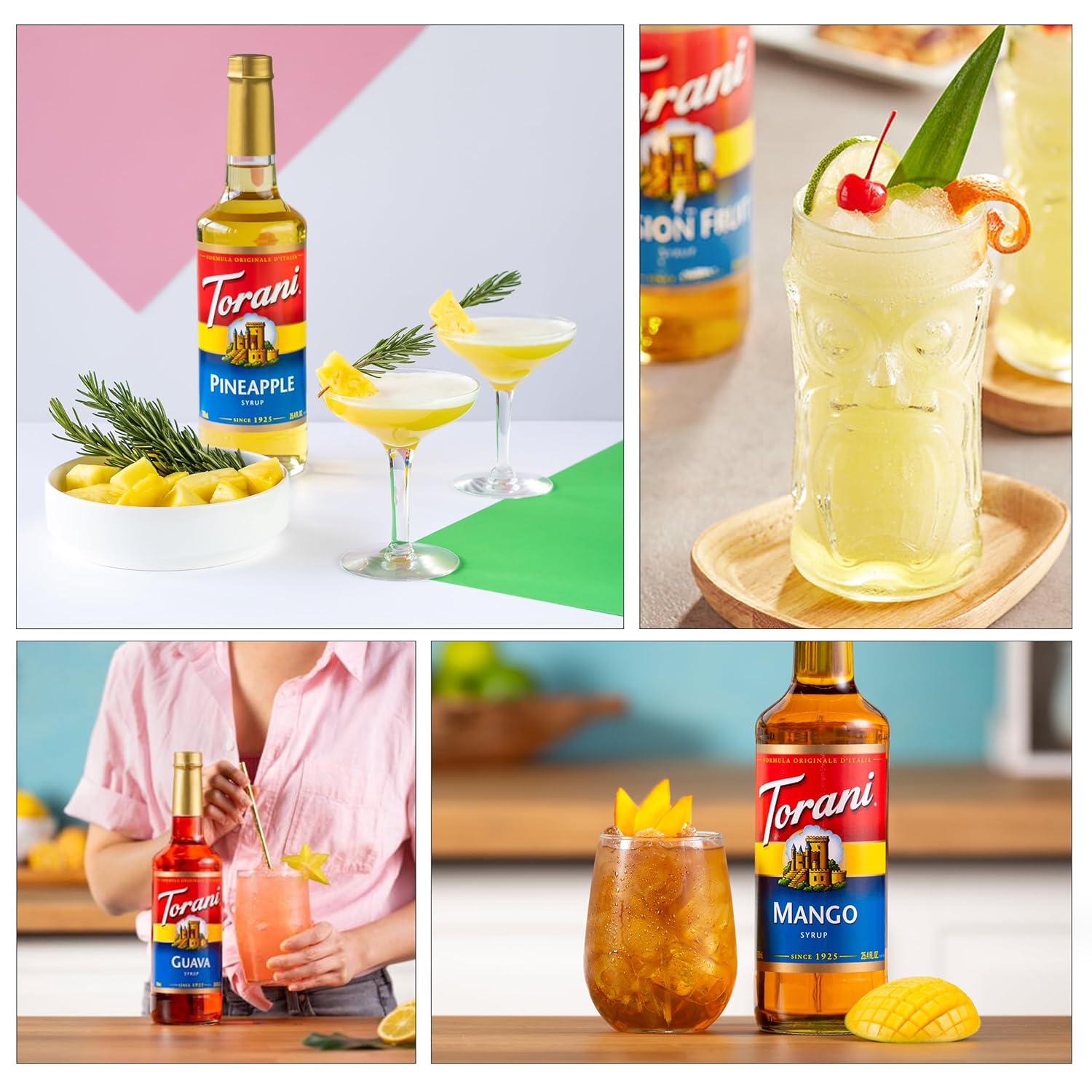 Summer Variety Syrup 6 Pack - Chocolate Macadamia Nut, Pineapple, Coconut, Mango, Guava & Passion Fruit Syrups For Coffee,Italian Soda, Lattes, Frappes With 6 Jimoco Pump Dispensers