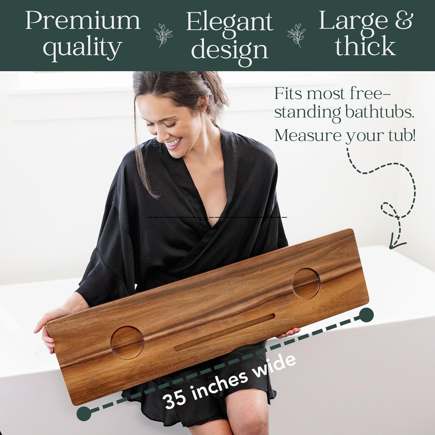Premium Nature Shed Bathtub Tray for Freestanding Bath | Large & Thick 35” Acacia Wood Luxury Bath Tray for Tub | Anti-Tip, Non-Toxic, Adjustable Bathtub Trays for Tub with Bathroom Accessories Holder