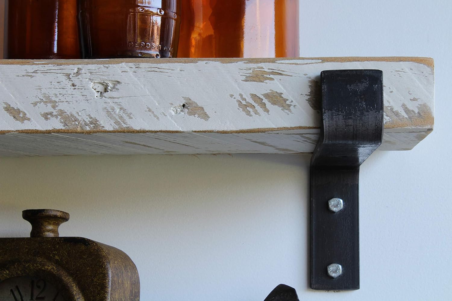 Urban Legacy Accent Shelves | Reclaimed Barn Plank | Set of 2 with Full Brackets (White Wash 40" x 4.5" x 2")