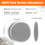 IKAPE 51mm 2pc Espresso Puck Screen, 0.2mm Thickness, Reusable Metal Ultra-thin & Ultra-light Coffee Filters, Food-grade 316 Stainless Steel Coffee Puck Screen for Espresso Baristas