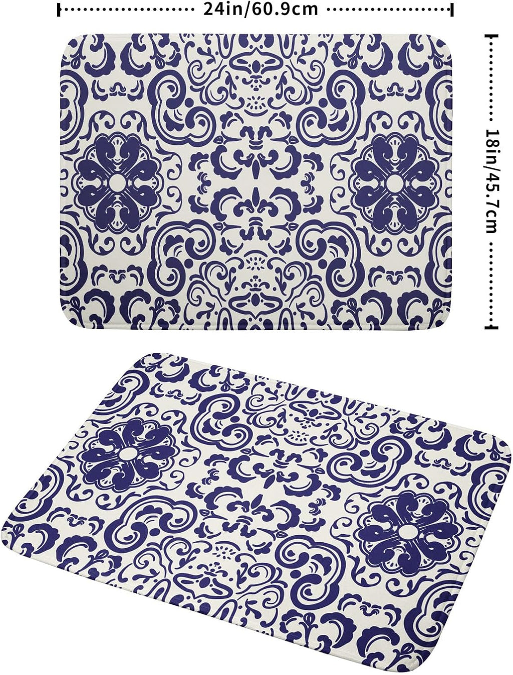 Boho Ethnic Design Dish Drying Mat for Kitchen Counter,Blue Bohemian Mandala Drying Mat 18 x 24 Inch with High Absorbent Reversible Microfiber Dish Drying Pad Dish Rack Pad Drainer Mat for Coffee Bar