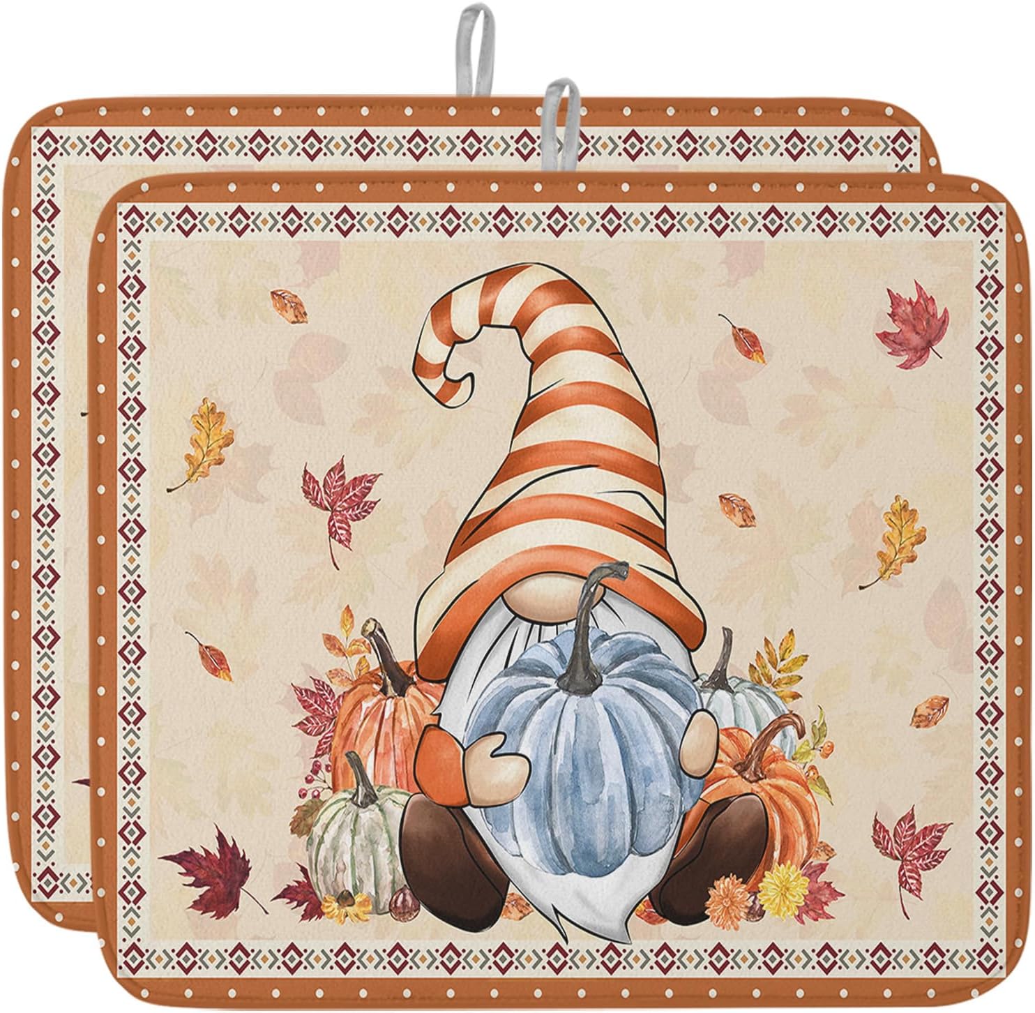 Fall Dish Drying Mat for Kitchen Counter Pumpkin Gnome Drying Pad Absorbent Drying Mats for Countertops Sinks Draining Racks Autumn Maple Leaves Drainer Holiday Harvest Thanksgiving Decorations 16x18