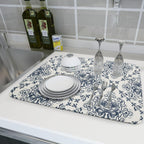 Bohemian Grey Retro Dish Drying Mat for Kitchen Counter,Boho Abstract Flower Art Drying Mat 18 x 24 Inch Microfiber Dish Drying Pad Dish Rack Pad Drainer Mat for Coffee Bar