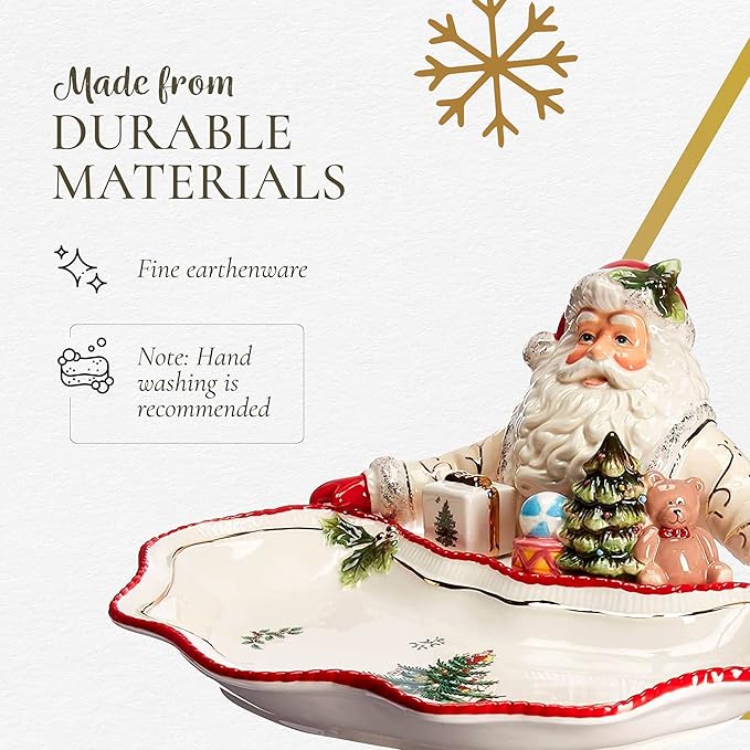 Spode Christmas Tree Gold Collection Figural Santa Dish, 12.25-Inch Holiday Décor Candy Bowl - Fine Earthenware with 22-Karat Gold Accents, Christmas Mantel Decoration & Holiday Tableware