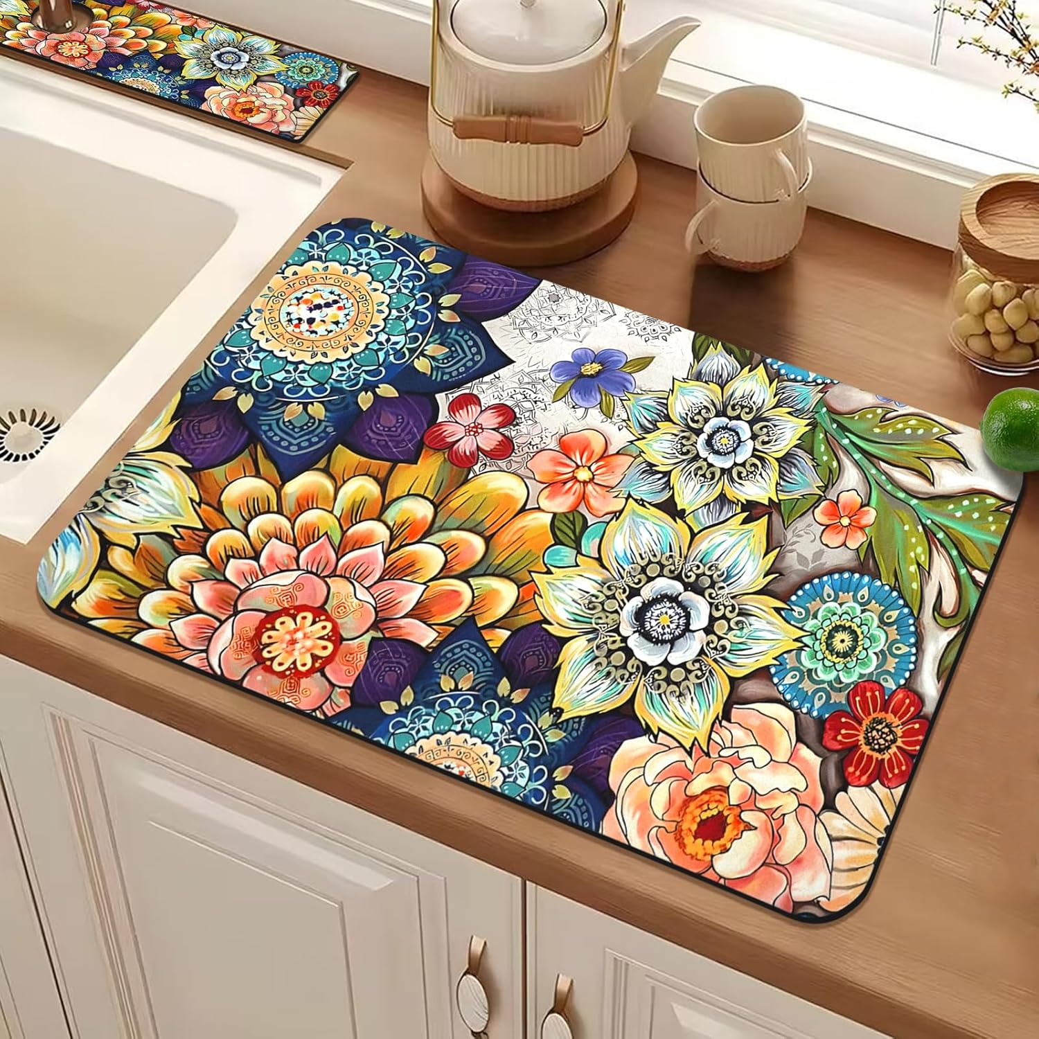 19.5" x 12" Dish Drying Mat & 24" x 5.5" Sink Splash Guard, Super Absorbent Drainer Rack Mat for Kitchen Counter Coffee Bar