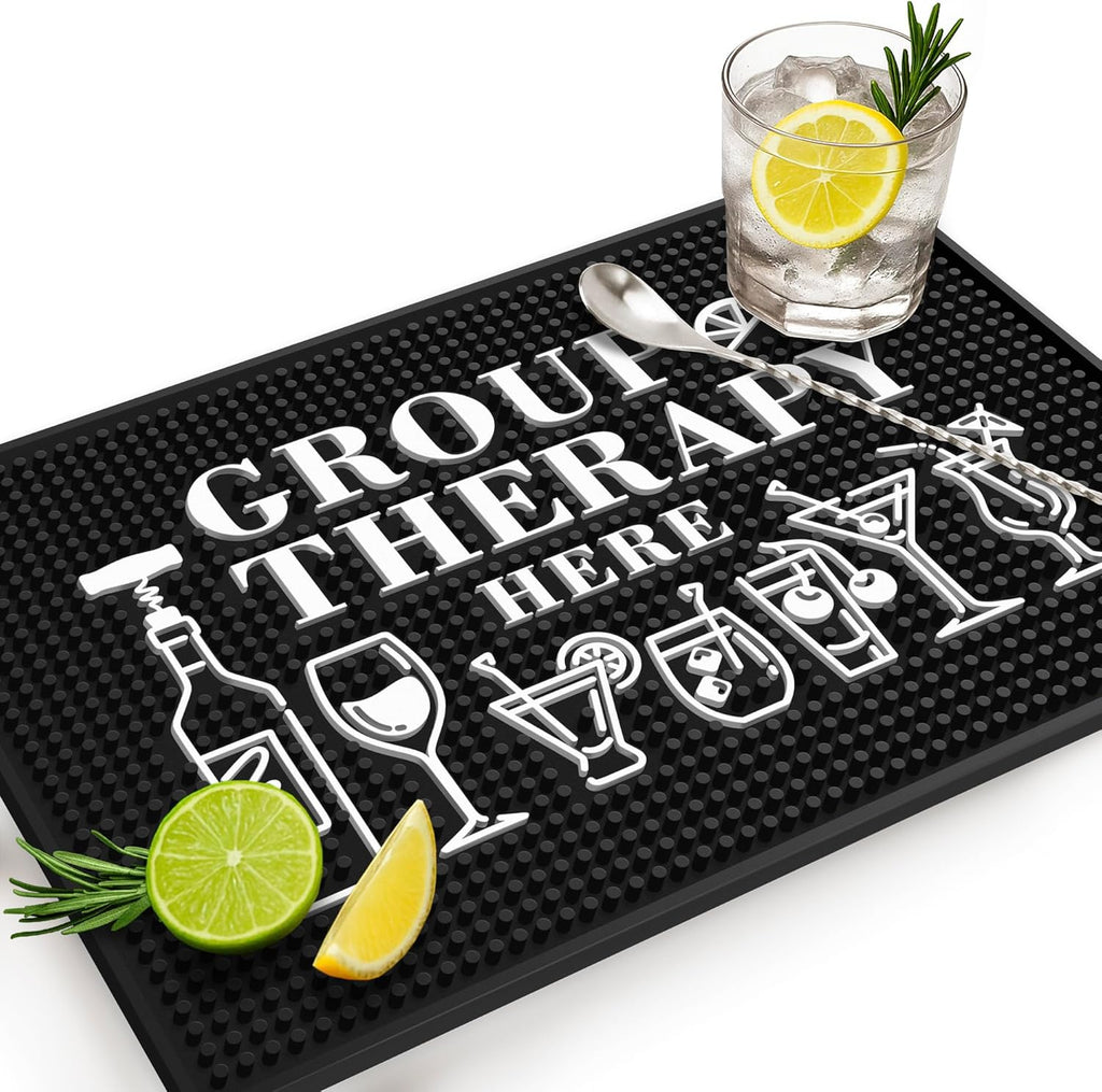 Group Therapy Bar Mat for Countertop - Ideal for Bartending & Home Bar Spill-Proof, Durable, Non-Slip Rubber Mat - Large Size 18"x12" - Bar Mats for Home Bar - Thick Rubber Mat