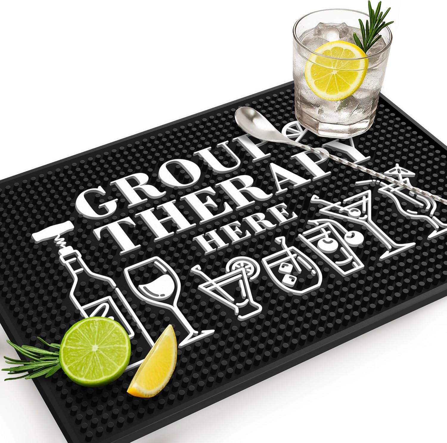Group Therapy Bar Mat for Countertop - Ideal for Bartending & Home Bar Spill-Proof, Durable, Non-Slip Rubber Mat - Large Size 18"x12" - Bar Mats for Home Bar - Thick Rubber Mat