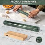 Marble French Rolling Pin for Baking, 12 Inch Non Stick Polished Rolling Pin for Dough, Heavy Dough Roller for Fondant Pizza Pie Crust Cookie Pastry Bread, Kitchen Baking (Indian Green)
