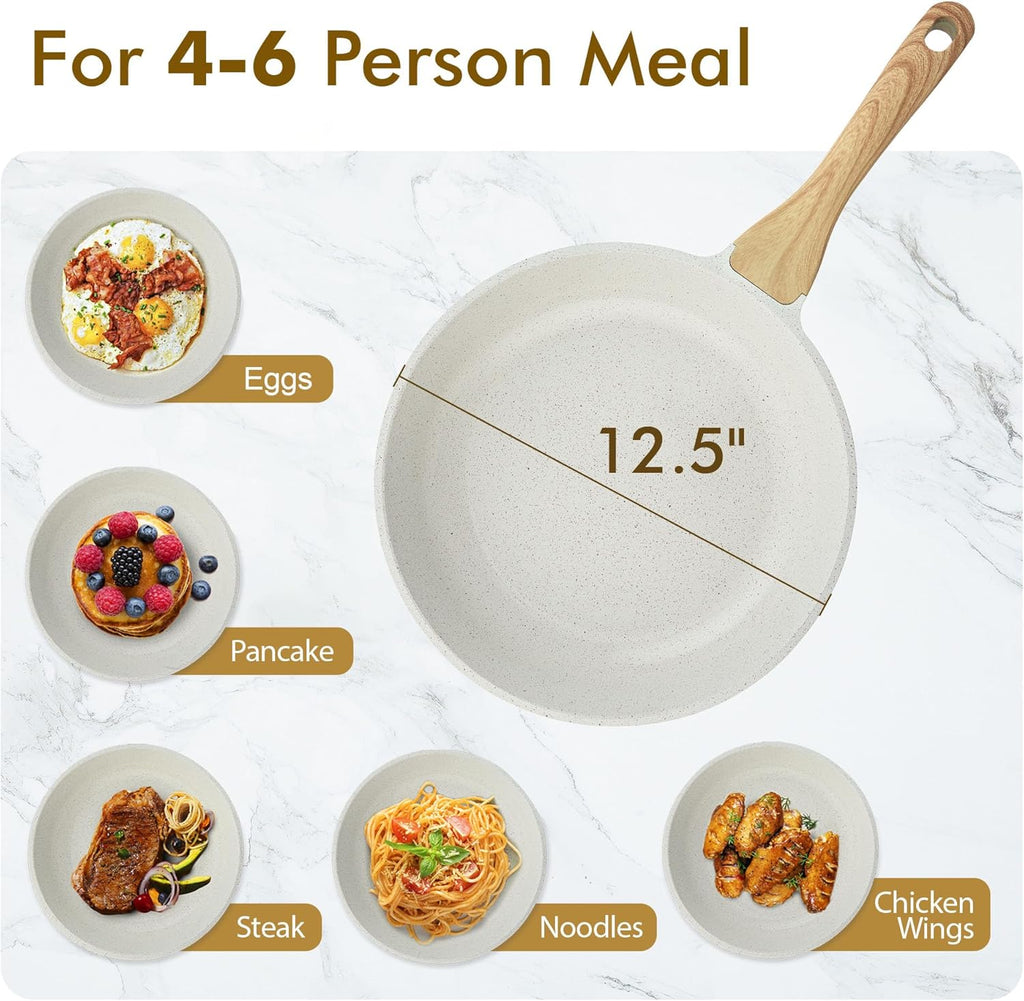 SENSARTE Nonstick Ceramic Frying Pan Skillet, 12.5 Inch Omelet Pan, Healthy Non Toxic Chef Pan, Induction Compatible Egg Pan with Heat Resistant Handle, PFAS-Free, White