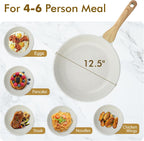 SENSARTE Nonstick Ceramic Frying Pan Skillet, 12.5 Inch Omelet Pan, Healthy Non Toxic Chef Pan, Induction Compatible Egg Pan with Heat Resistant Handle, PFAS-Free, White