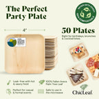 Chic Leaf Compostable & Biodegradable Palm Leaf Disposable Bamboo Plates - Disposable Party Plates for Appetizers - Party Supplies (4'' - 50 Pack)