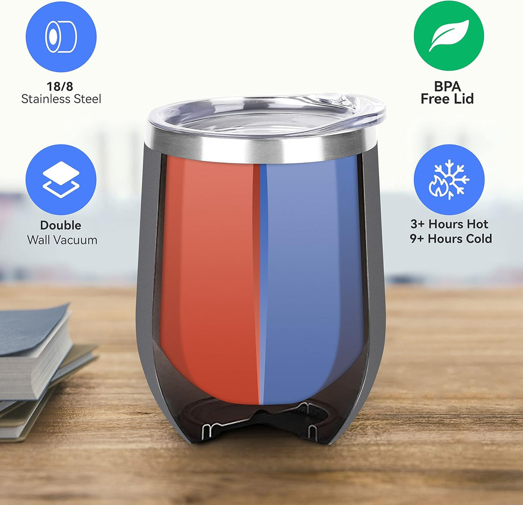 DOMICARE Stainless Steel Wine Tumbler Bulk with Lid, Personalized Insulated Tumblers Set, 12oz Travel Coffee Cups Pack of 1, Gray