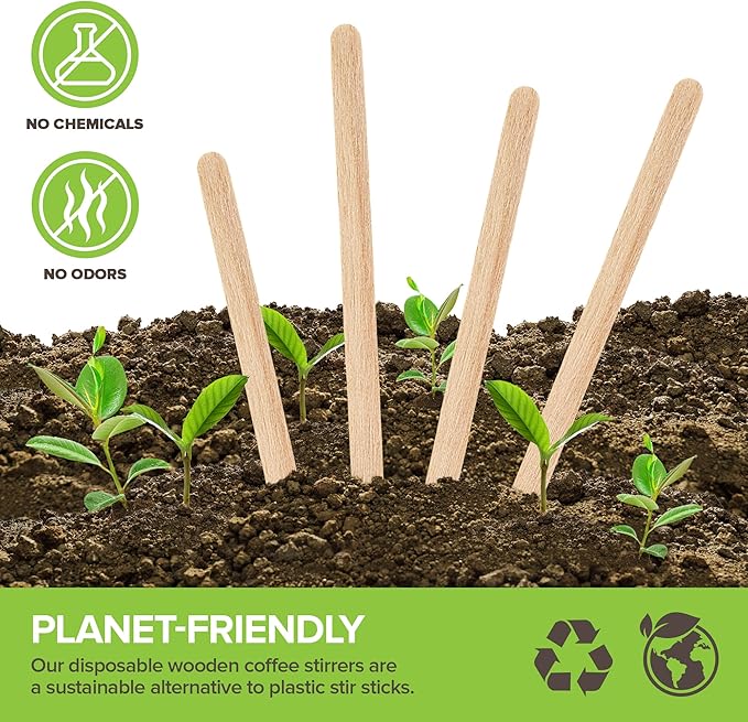 500 Count Wooden Coffee Stir Sticks, Bulk Wood Stirrers for Coffee and Tea, Disposable Drink Stirrers for Hot Drinks, 5 Inch Wooden Coffee Stirrers for Home, No Plastic Stir Sticks