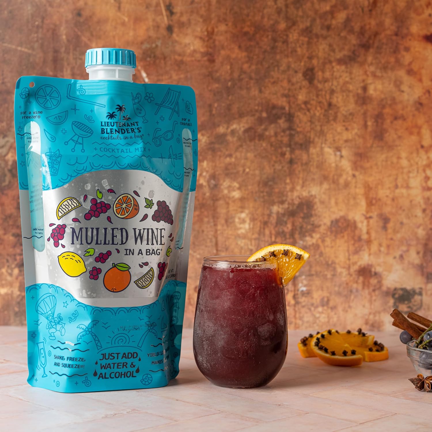 Lt. Blender's Mulled Wine in a Bag - Mulled Wine Mix - Each Bag Makes 1/2 Gallon of Cocktails – Non-GMO Cocktail Mix - No Blender Needed – Add Liquor, Wine or as a Mocktail (Pack of 1)