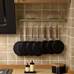 Dseap Kitchen Utensil Holder Hanger, Pot and Pan Rack Wall Mounted, Kitchen Rail with 8 Hooks for Hanging Cooking Utensils, Mugs, Spoons, Wall Mounted,Champagne Color, Pack of 2