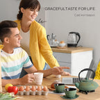 Cast Iron Teapot Set with 2 Tea Cups, 7 Pcs Japanese Tea Kettle with Stainless Steel Infuser, Tea Pot Coated with Enameled Interior, Dragonfly Pattern, 28oz 800ml Green