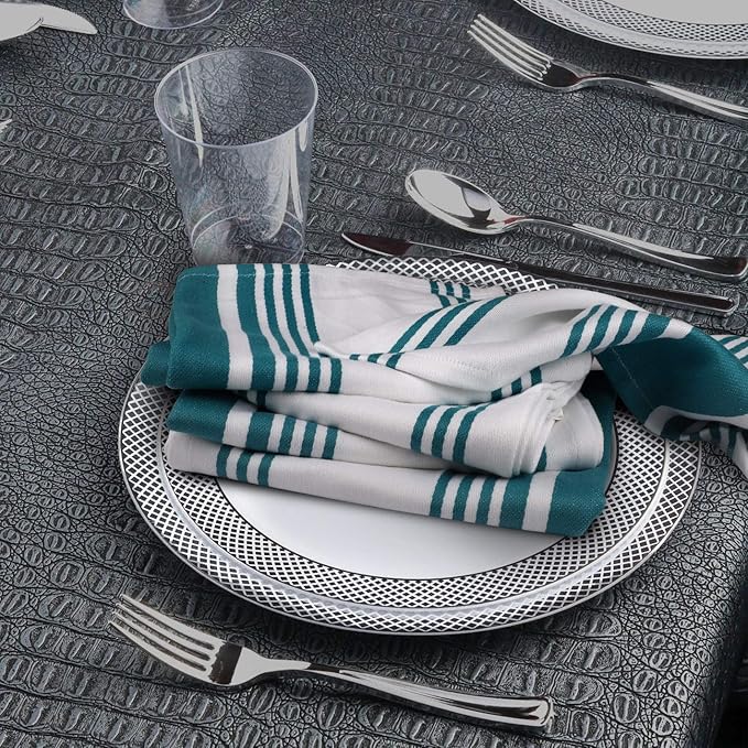 Urban Villa Kitchen Towels 100% Cotton Dish Towels for Kitchen (Set of 6) 20”x30” Dish Cloths Highly Absorbent Kitchen Linen Set with Hanging Loop Perfect for Drying Dishes Cleaning Towels-Teal White