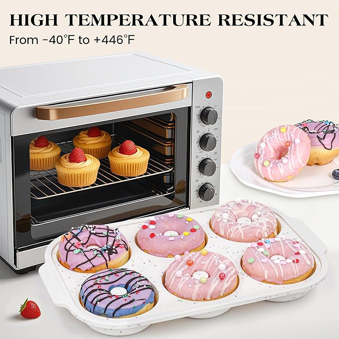 3 Pcs Silicone Donut Pan for Baking with Metal Reinforced Frame Nonstick 6 Cavity Donut Molds Doughnut Tray 3.25 Inch Large Bagel Molds (Cream)