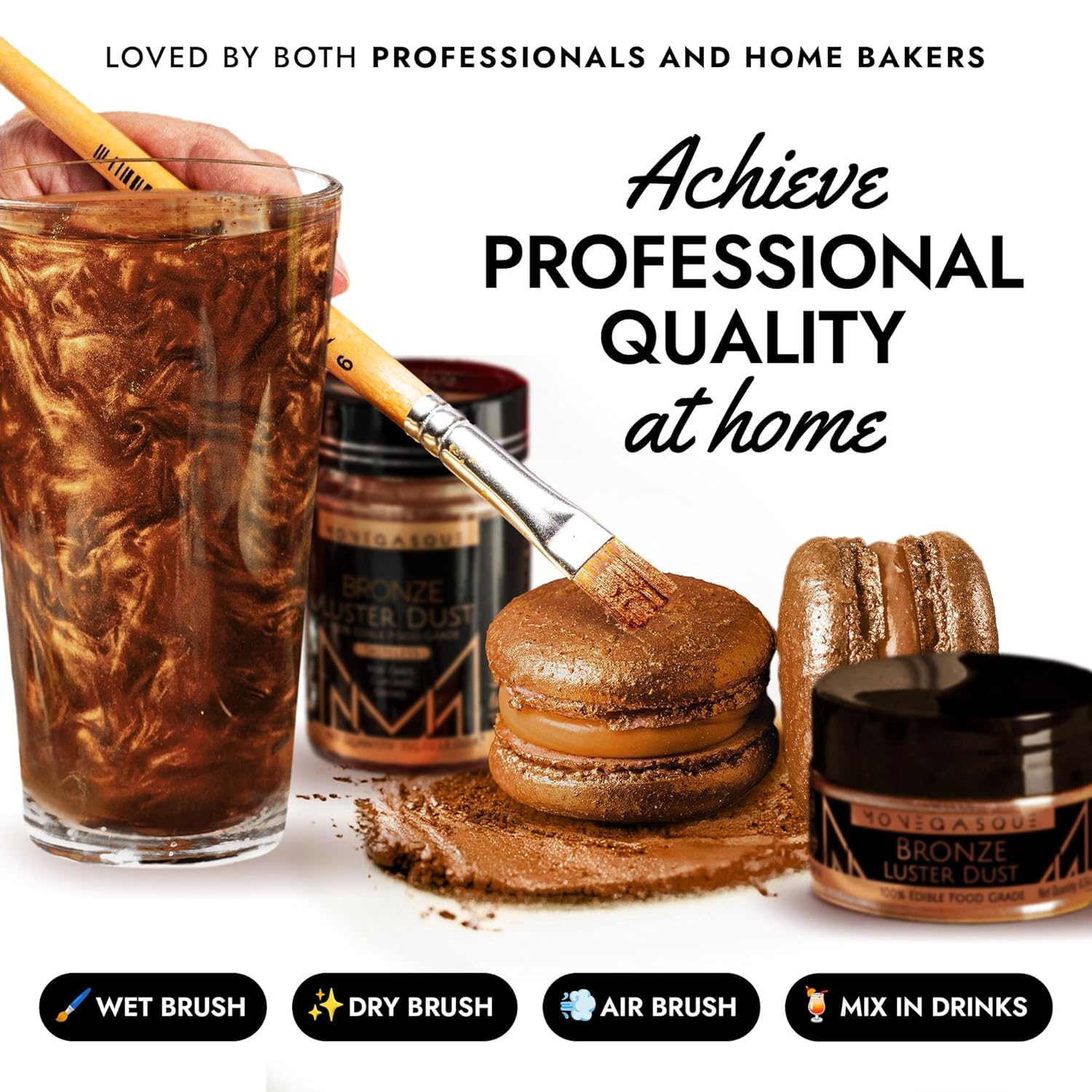 MONÉGASQUE Bronze Edible Glitter for Drinks 15g – Edible Glitter for Cakes & Cocktails – Luster Dust for Cakes, Drinks, & Chocolate Decorations – Halloween Cake & Drink Shimmer - Copper Powder Spray