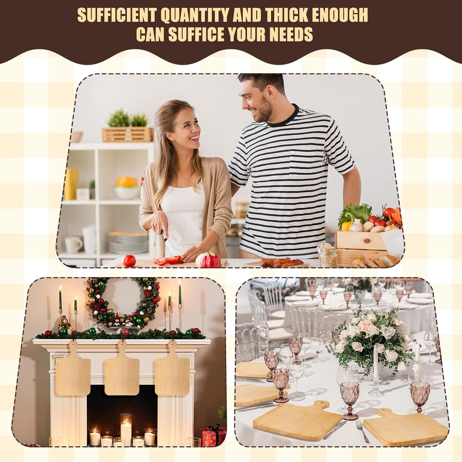 Lounsweer 6 Pcs Thicken Cutting Board Bulk Wood Board for Chopping Serving Charcuterie Material for Laser Engraving Mother' Day Wedding Housewarming Gift