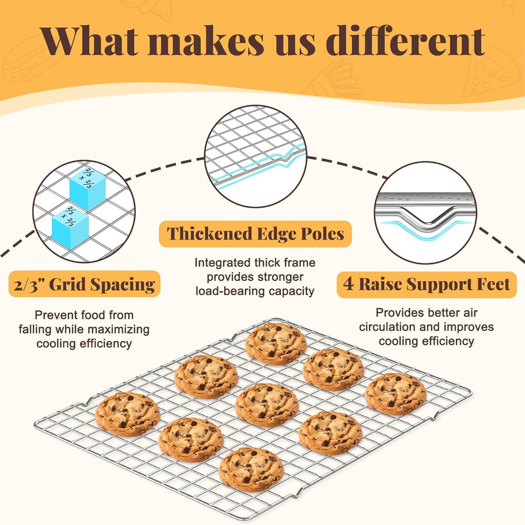 Cooling Racks for Cooking and Baking - 2 PCS 10" x 15" Grid Wire Baking Rack for Oven Cooking, Baking, Grilling, Roasting -Dishwasher Safe Bacon Rack- Fits Jelly Roll Cookie Sheet Pan