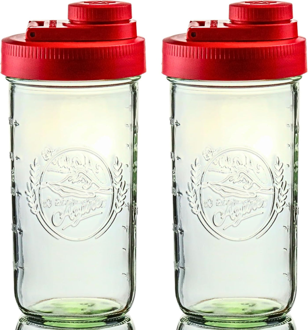 Brewing America Mason Jar Drinking Cup Pint and Half Drinking Lid and Azure 24oz Jar (2, Old Glory Red)