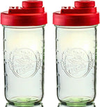 Brewing America Mason Jar Drinking Cup Pint and Half Drinking Lid and Azure 24oz Jar (2, Old Glory Red)