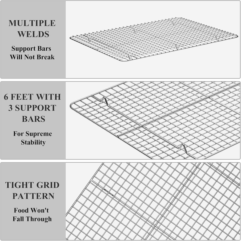 Baking Sheet with Cooling Rack Set [2 Sheets + 2 Racks], Deedro Stainless Steel Cookie Half Sheets Baking Pan Oven Tray with Rack, 17.3 x 12.3 x 1 Inch, Heavy Duty, Non-toxic, Dishwasher Safe