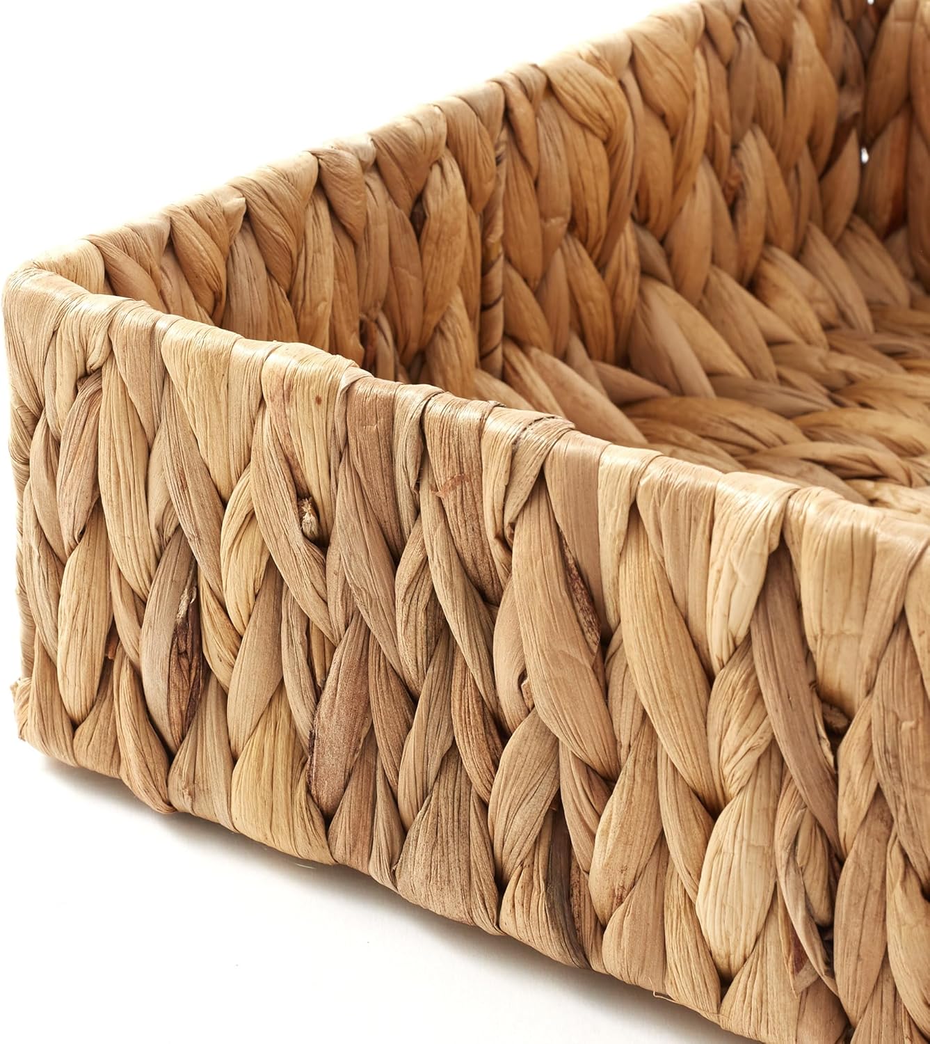 Casafield Set of 2 Bathroom Storage Baskets, Natural - Water Hyacinth, 15.75" W x 11.25" D x 3.25" H, Woven Toilet Tank Topper Bins for Organizing Tissues, Toilet Paper, Toiletries, Shelves