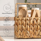 StorageWorks Wicker Silverware Organizer with Handle, Water Hyacinth Kitchen Utensil Holder, Large Utensil Holder for Kitchen Counter, Spoon Forks Cutlery Caddy, Paper Plate Dispenser for Countertop