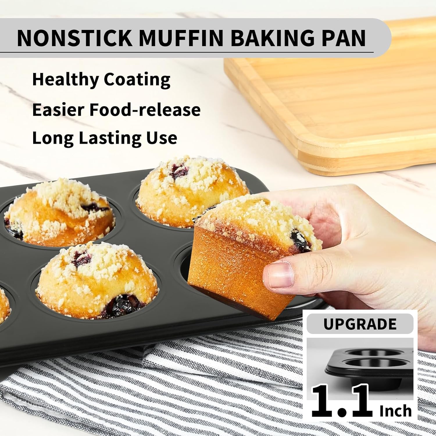 Muffin Baking Pan 2-Pack, Nonstick Premium Carbon Steel Muffin Pan for Baking, Cupcake Tin Cheesecake Pans