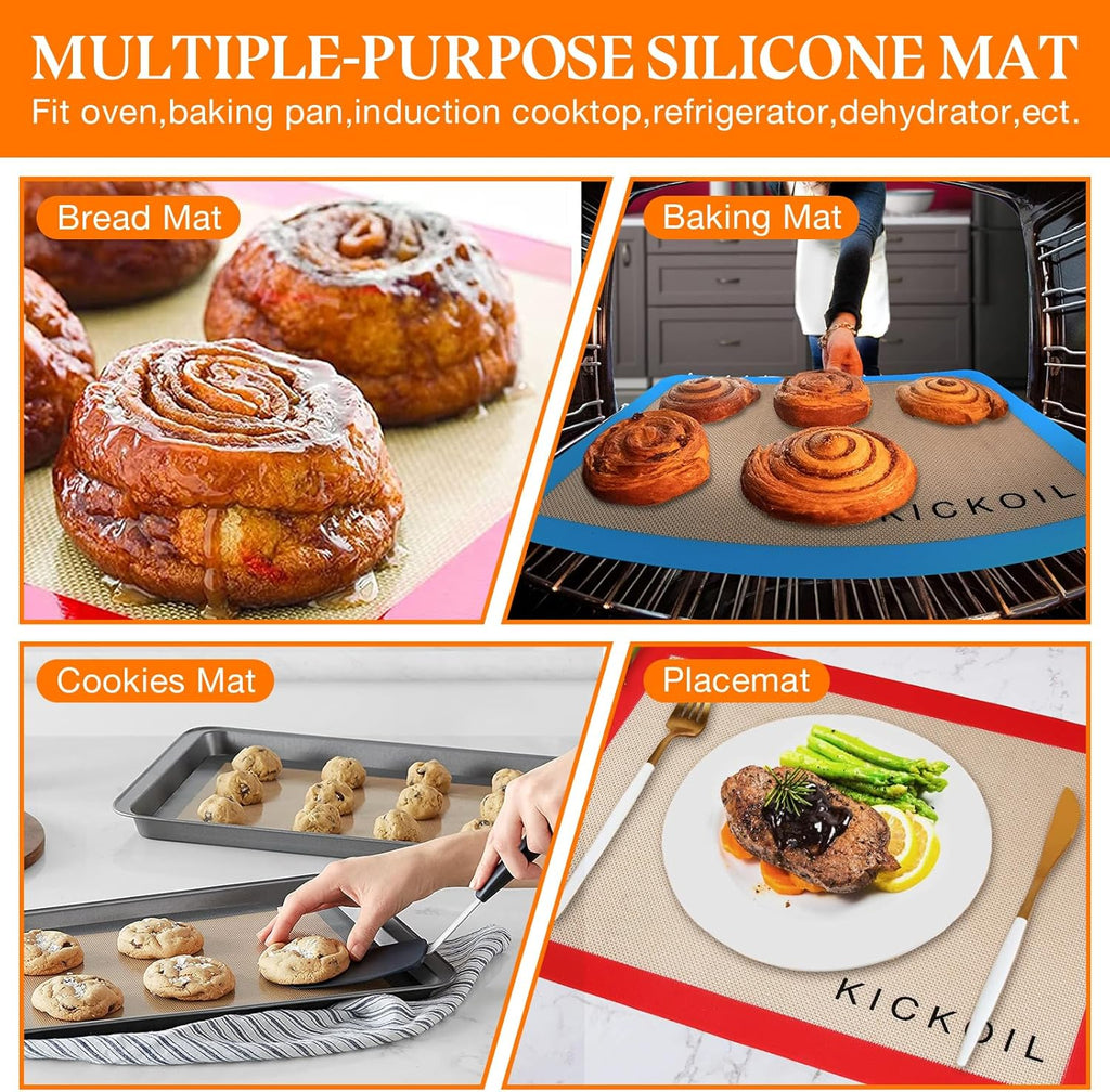Silicone Baking Mat Half Sheet Non Stick Food Safe Baking Sheet for Oven - Replace Reusable Parchment Paper- Silicone Induction Cooktop Protector, Pan Liner 2 Pack,Cooking Essentials Gadgets